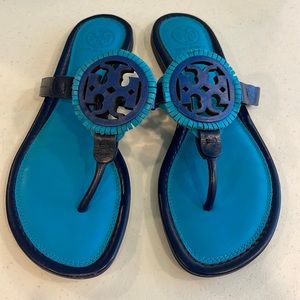 Tory Burch Flip flops blue and teal fringe